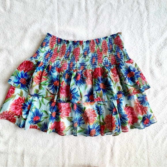 MILLY Wyatt Paint Dahlia Print Mini Skirt Tiered Size 10 - Picture 2 of 7